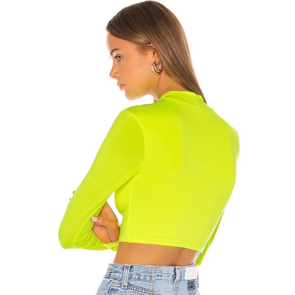 superdown Nicky Zip Crop Top in Neon Yellow NWOT Size Small - Picture 2 of 3